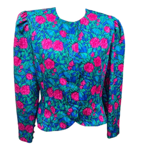 ADRIANNA Pappell Boutique Silk Vibrant Floral Dress Blazer Size 12 (sk013)